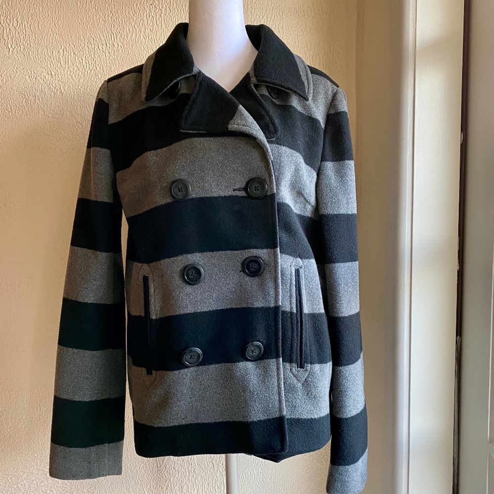 Jack BB Dakota gray and black striped pea coat size M
